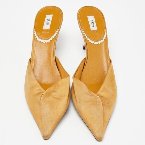 Prada Yellow Satin Pointed Toe Mules Size 38.5 - Picture 3 of 4